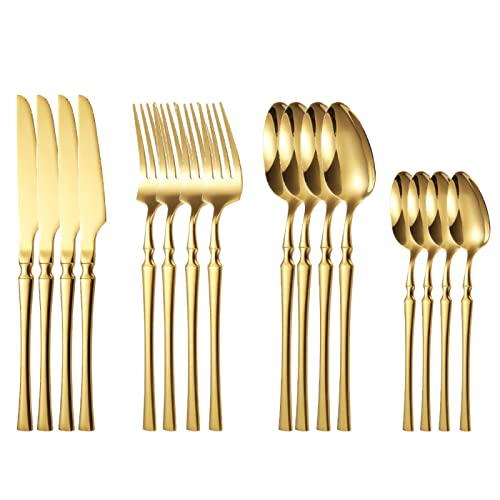 Juego De Cubiertos De 16 Uds, Tenedores, Cuchillos, Cucharas, Vajilla, Lavavajillas, Vajilla De Acero Inoxidable,Oro