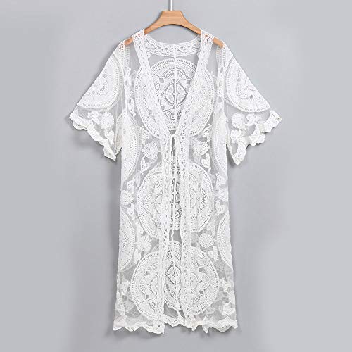 haoricu Women Cardigan, Womens Open Front Floral Print Chiffon Loose Shawl Kimono Cover up Shirt (Free Size, White) - Thumbnail 4