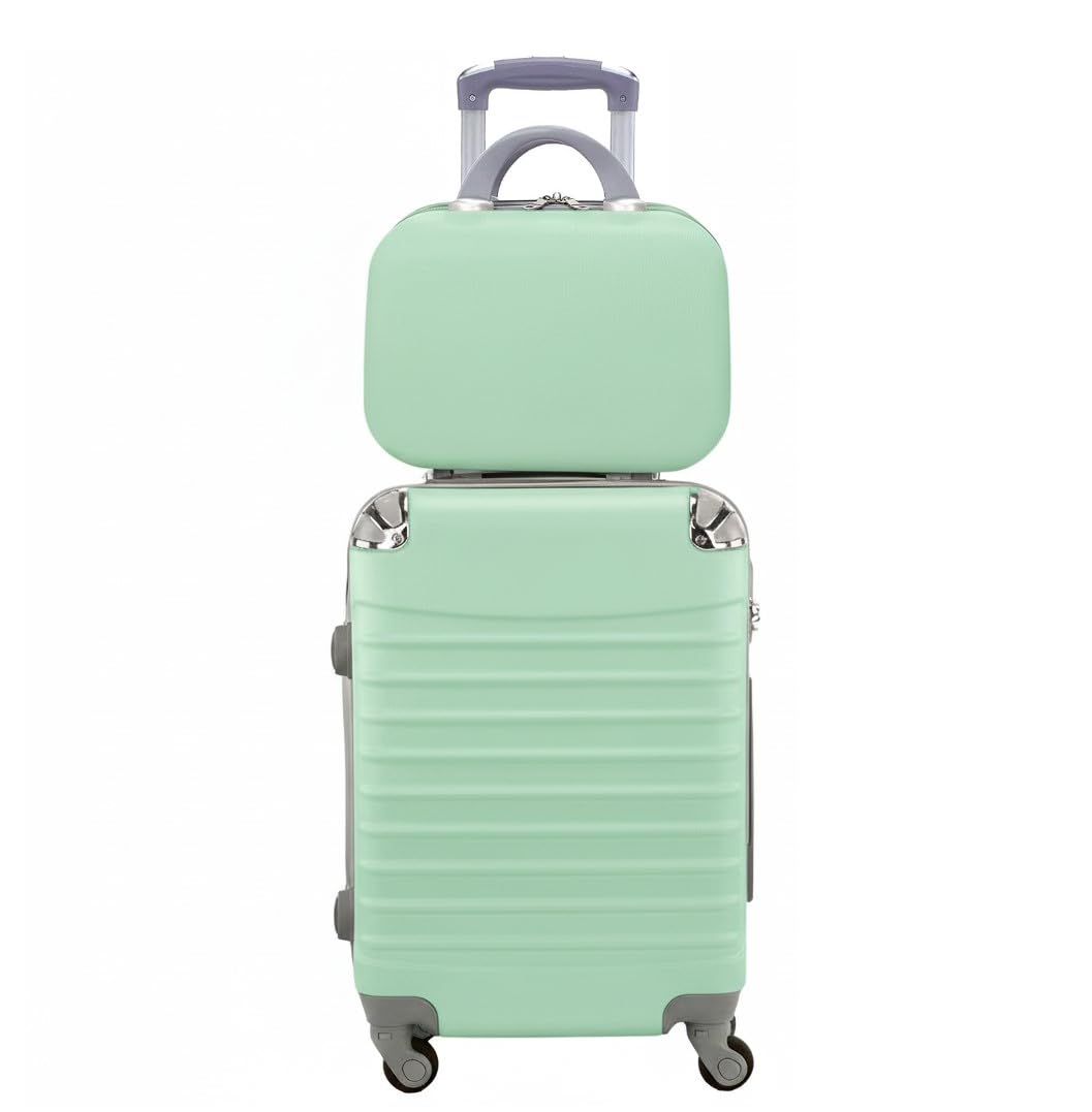 Maleta de Cabina Trolley de Viaje con Neceser a Juego Equipaje de Mano 4 Ruedas 360º Maleta 55x35x20cm y Neceser 34x27x14cm. Comercial, Piloto, Medico. (Verde Agua)
