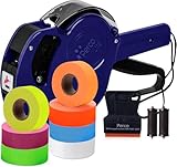 Perco Lite 1 Line Price Gun with Labels Kit - Includes 1 White Roll, 6 Multicolored Rolls, 2 Ink Rollers, 1 Ink roll and Labels Pre-Loaded