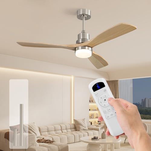 Image of Sofucor 52 inch Ceiling Fan with Lights and Remote Control, Indoor Outdoor Modern Wood Ceiling Fan for Farmhouse Bedroom Living Room Pation Porch, with Reversible DC Motor, 6 Speeds, 3 Color Temperature