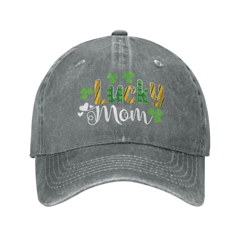 Mens Ball Caps Mothers Day Mom Gifts Low Profile Hat for Men Low Profile Caps Light Weight Lucky Mom Low Profile Cap Gray