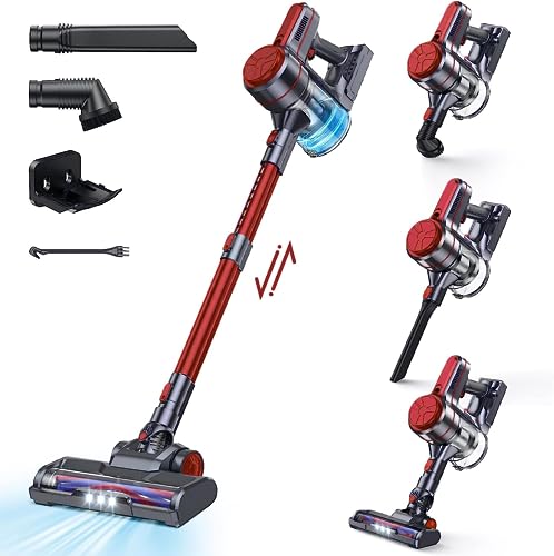 EICOBOT Cordless Vacuum Cleaner, 20000Pa High Efficiency Stick Vacuum, 6 in 1 Lightweight Quiet Vacuum Cleaner with 35min Long Runtime, Detachable Battery, for Hardwood Floor Pet Hair, Car, DarkRed EICOBOT Cordless Vacuum Cleaner, 20000Pa High Efficiency Stick Vacuum, 6 in 1 Lightweight Quiet Vacuum Cleaner with 35min Long Runtime, Detachable Battery, for Hardwood Floor Pet Hair, Car, DarkRed