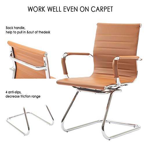 DM Furniture No Wheels Reception Chairs Leather Conference Chairs Back Support Heavy Duty Office Guest Chair, Set of 2 (Terracotta)