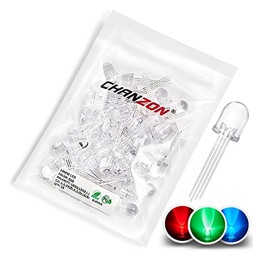 Chanzon 50 Piezas luces LED multicolores RGB de 10mm cátodo común (transparente redondo transparente 3 colores) 4 pines Componentes electrónicos de 4 pines Indicadores Diodos emisores de luz