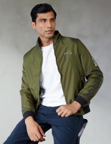 Image of Qube By Fort Collins Men's Padded Sports Jacket - Warm Bomber Jacket for Men | Full Zip Stand Collar Winter Jacket with Rib Cuffs & Zip Side Pockets for Gym, Commute & Winter Wear