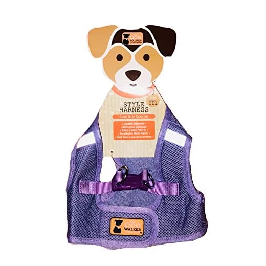 The Dog Walker Company Reflector Accent Harness | Medium 15-20 Lbs (Light Lavender with Pink Buckle)