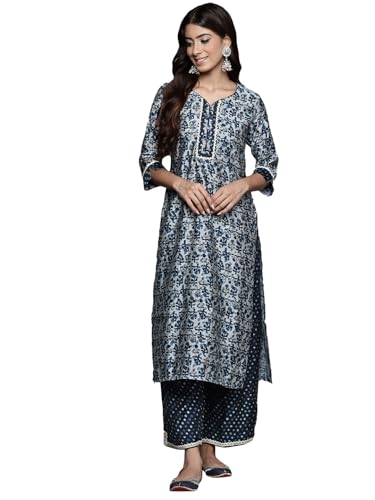 Image of Libas Women's Printed Silk Blend Straight Kurta With Palazzos