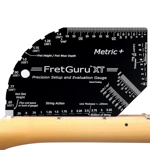 Image of FretGuru XT Metric+ Guitar String Action Gauge | Pro Fret Rocker, Bridge & Pickup Spacing Ruler | Advanced Ultra-Precision MOAGG Technology | Luthiers Guitar Setup Tool | Fret Height /Fret Wear Check