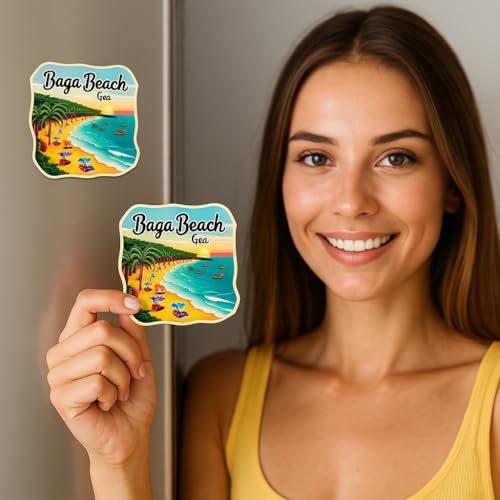 Image of Naxon Baga Beach Goa Theme Souvenir Wooden Refrigerator Stylish Fridge Magnet - Travel Collectible Gift | Fridge Decoration Magnet for Kitchen & Home Decor | Size 3x3 Inches | Pack of 1