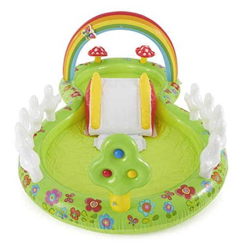 Image of INTEX Garden Inflatable Kiddie Pool: Inflatable Kids Pool with Water Sprayer and Slide - Splash Pad - 114 inch x 71 inch x 41 inch - Ages 3+
