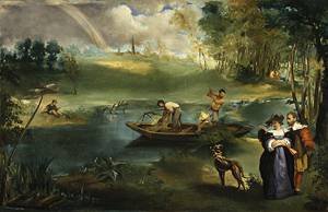 Peinture à l'huile Manet Fishing 30x36" pour remplacer un mur vide par un chef-d'œuvre