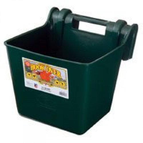 Little Giant Plastic Hook Over Feeder | Mountable Livestock & Pet Feed Bucket | Horse Feed Bucket | Made in USA | 15 Quarts | Green
