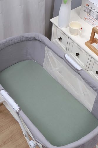 Image of Onacosht Muslin Bassinet Sheets 33 inchx19 inch, 3 Pack, Green & Botanical | Compatible with Mika Micky, KoolaBaby 3-in-1, Baby Delight & Dream on Me Rectangle Bedside Mattresses, baby unisex, Cotton