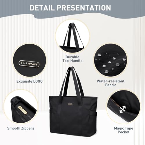 Bolso Tote para mujer con cremallera negro miniatura 5