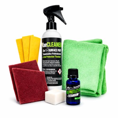 Ridona colore e protezione alle plastiche esterne dell’auto con VaeProtection Titanium PRO, il sistema completo progettato per rigenerare le superfici plastiche sbiadite dal sole e dagli agenti atmosferici. Il kit include tutto il necessario per ottenere un risultato professionale direttamente a casa, con un trattamento protettivo duraturo che non si sfoglia e non lascia residui. ✔ Rigenera plastiche sbiadite ✔ Protezione UV ✔ Effetto idrorepellente ✔ Durata testata fino a 3 anni ✔ Applicazione semplice e veloce