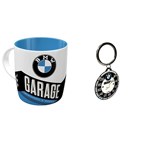 Nostalgic-Art Taza de café Retro BMW - Garage 1 Unidad (Paquete de 1) 48016 - llavero redondo, forma de tacómetro de BMW, 4 cm Cover