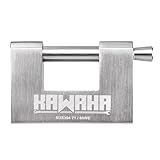 KAWAHA 71/80KD-5K Stainless Steel D-Shaped Heavy Duty Padlock with Key for Garage Door, Containers, Shed and Warehouse (3-1/8 inch, Keyed Different - 5 Keys)