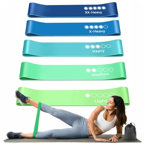 Image of Resistance Bands, Set of 5 Different Levels, Exercise Band for Home Gym, Training and Yoga with Carrying Bag (Mint Green-Blue)