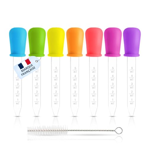 AVIDA · ZEN Pipette Plastique 5ml - 7 Pipettes Graduées + 1 Brosse - Pipette Cuisine - Compte Gouttes en silicone - Pipette Enfant - Pipettes Graduées pour...