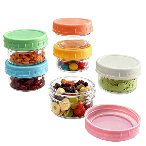 Hniuyun 6 Pack 80 ml Glass Jars, Glass Small Food Storage Container with Lids, Reusable Sauce Containers for Lunch Box Work Trip