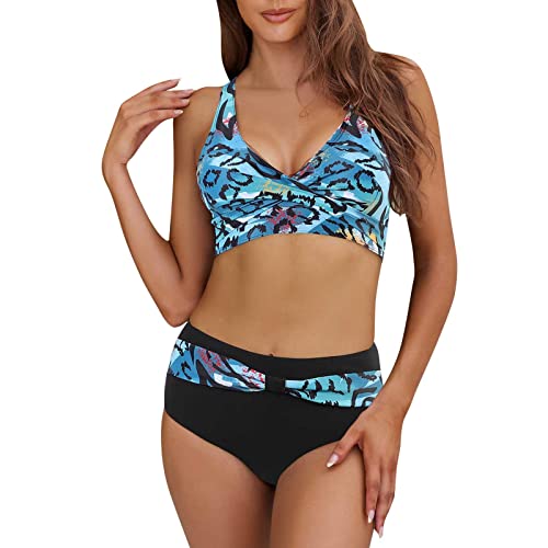Traje de baño para mujer de 2 piezas, elegante y sexy, bikinis, de cintura alta, bikinis, conjunto bohemio cruzado para mujer, con estampado push up para playa, natación y deporte, Negro , XXL