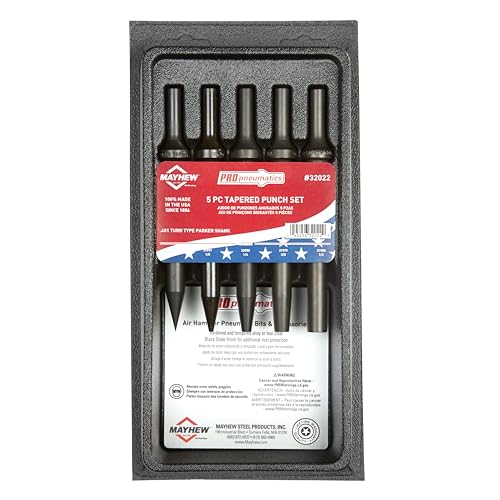 Image of Mayhew Tools 32022 Pneumatic Taper Punch Set, Black Oxide Finish, 5-Piece