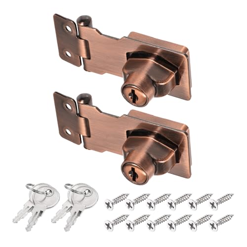 Image of PATIKIL Keyed Hasp Locks, 2 Pack 2.5 Inch Twist Knob Locking Hasp Zinc Alloy Safety Hasp Latches with Keys Keyed Alike for Cabinet Small Door, Copper