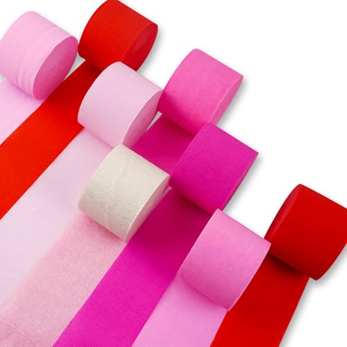 Image of PartyWoo Crepe Paper Streamers 8 Rolls 656ft, Pack of Pink, Red and White Party Streamers for Birthday, Party, Wedding Decorations (1.8 Inch x 82 Ft /Roll)