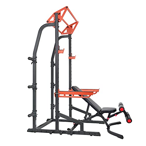 Sunny Health & Fitness Power Zone Half Rack Power Cage With Lat Pull Down Attachment #TOP1