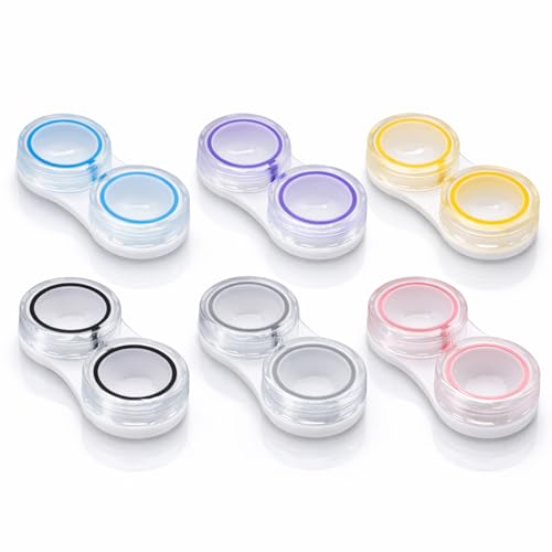 CAYLEKI Compact Travel Contact Lens Case - 6-Pack Leakproof Lens Organizer with Silicone Seal, Left/Right Identification & Multi-Colour Caps for Daily Storage, Portable Hygienic Eye Care Holder