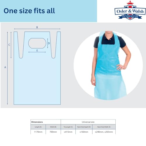 Einwegschürzen, 700 mm x 1170 mm, Blau, 16 Mikrometer, flach verpackt, 200 Stück