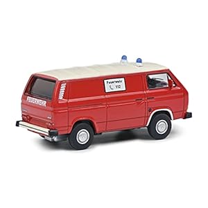 Schuco VW T3-Modellino Auto dei Vigili del Fuoco, Scala 1:64, Colore: Rosso/Bianco, 452027900 - immagine 3