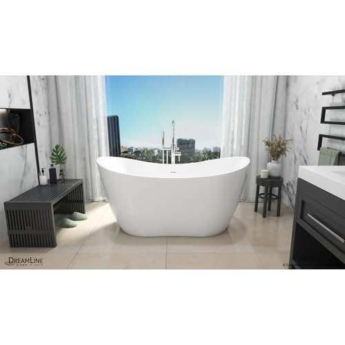 Image of DreamLine Nile 54 inch L x 28 3 /8 inch W x 28 3 /8 inch H Freestanding Acrylic Bathtub with Matte Black Drain