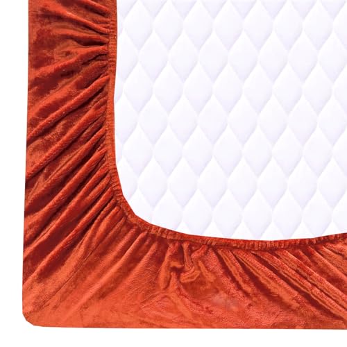 Image of Sands 300TC Luxurious Bedsheets for Winter, Heavy Velvet Bedsheets, King Size Fitted Warm Double Bedsheet, 72 x 78 x 10 inches, with 2 Pillow Covers, Zipper Closer (Orange)
