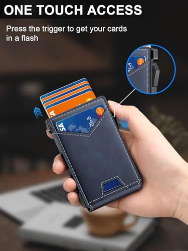 Image of Wallet for Men RFID Wallet with 2 ID Windows & Money Clip, Slim Card Holder | 10-12 Cards Bifold Minimalist Smart Pop Up Wallet for Front Pocket Compact Metal Credit Card Holder Birthday Gifts for Men