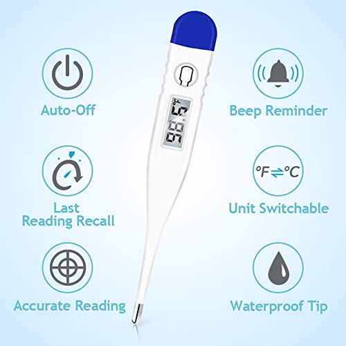 Thermometer For Fever, Quick Reading Digital Waterproof Oral Thermometer With Fever Indicator And Memory Recall, Best Accurate Rectum Armpit Reading Thermometer For Baby Kids And Adults #TOP3