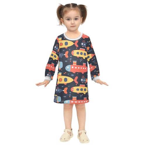 Submarine Girls Dresses Long Sleeve Sweatshirt Dress for Girls Winter Toddler Casual A Line Dresses Size 2-8T4