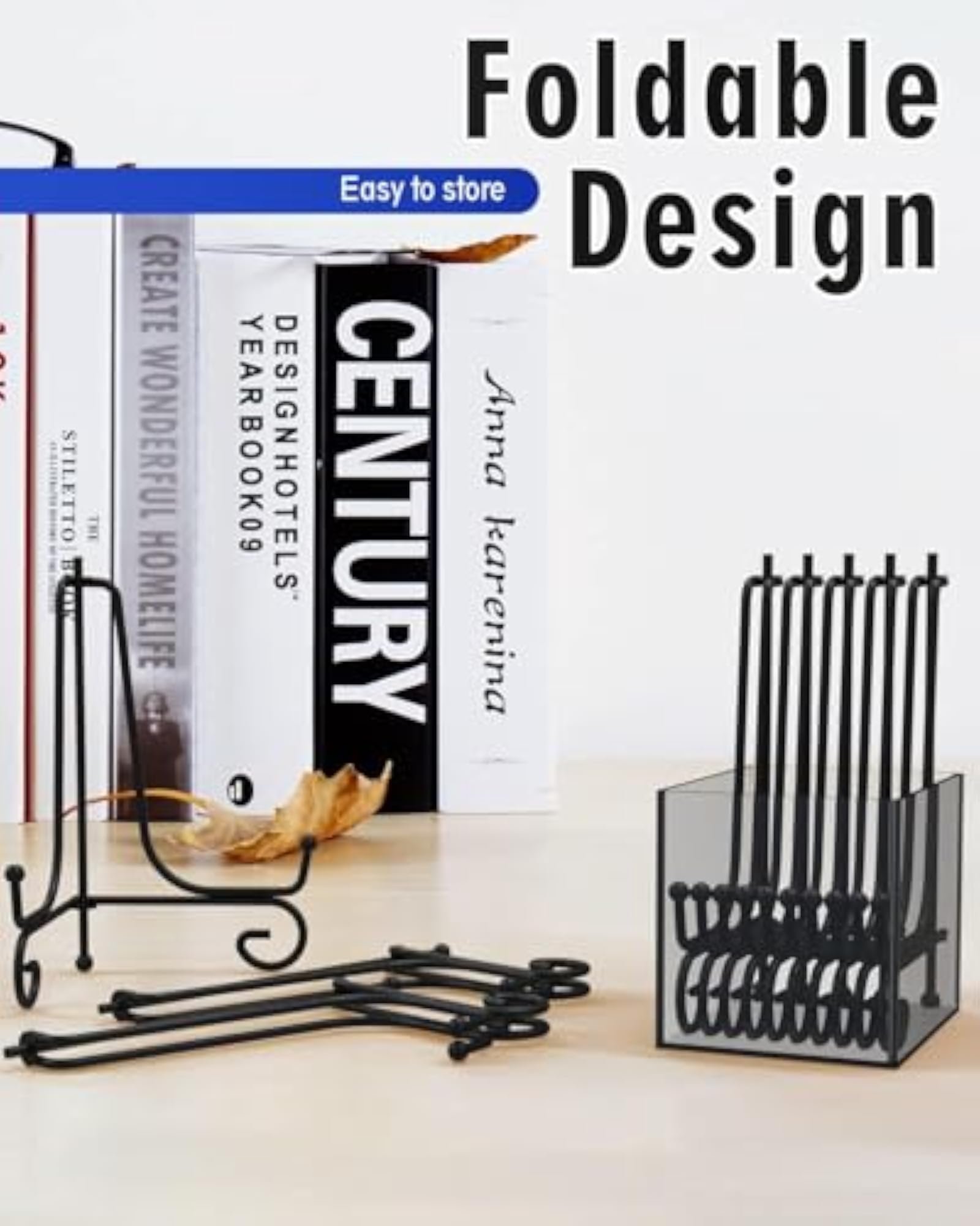 Folding Black Metal Frame Plate Holder Easel Stand