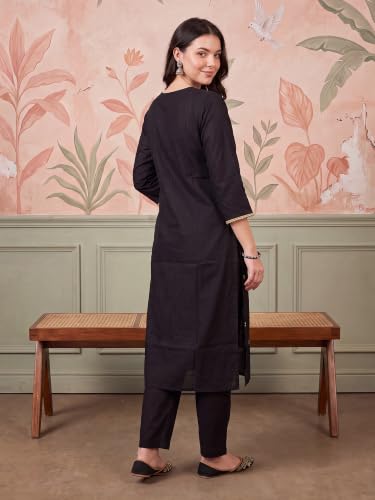 Image of INDO ERA Women's Silk Blend Geometric Embroidered Thread Work Kurta & Pant Set | Co Ord Set For Women Stylish