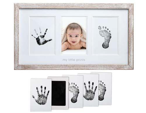 Pearhead My Little Prints Newborn Handprint & Footprint Frame Kit, No Mess Clean Touch Ink Pad, Gender-Neutral Keepsake