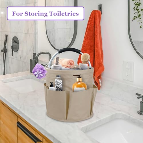 Image of 17L Cleaning Supply Caddy with Soft Handle, Portable Shower Caddy in 600D Oxford Fabric, Garden Tool Organizer Bag, Multifunctional Storage Basket for Bathroom, Garden, Khaki