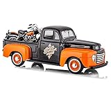 1948 Ford F-1 Pickup Truck Orange/Black with 1958 FLH Duo Glide Harley Davidson Motorcycle 1/24 by Maisto 32180