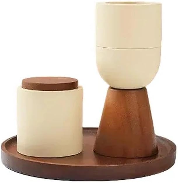 Modern Minimalist Wooden Incense Holder, Set with Ceramic Storage Jars & Tray, Stylish Home Decor for Incense Sticks/Cones, Organized Aromatherapy Accessory for Living Room & Bedroom