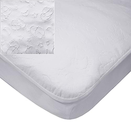 Image of American Baby Company Waterproof Fitted Crib Mattress Protector 52" x 28" - Quilted, Noiseless, Soft & Breathable Crib & Toddler Mattress Pad Cover, White (Little Lamb)