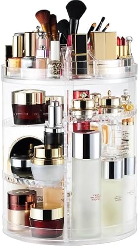 Makeup Organiser, 360 Degree Rotating Adjustable Cosmetic Display Stand, 8 Layers Make Up Storage Box, Fits Lipsticks,Makeup Brushes, Perfume and More - Clear