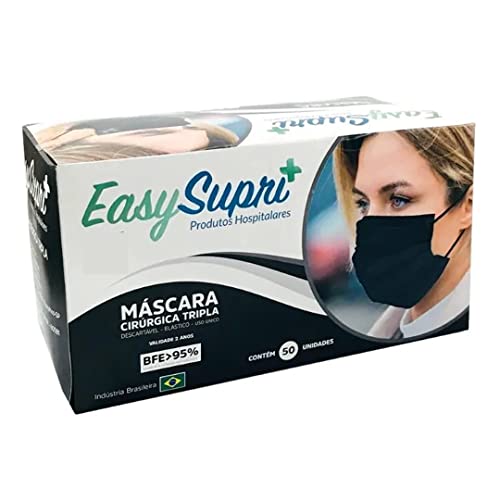 Máscara descartável EasySupri preta - 50 unid.