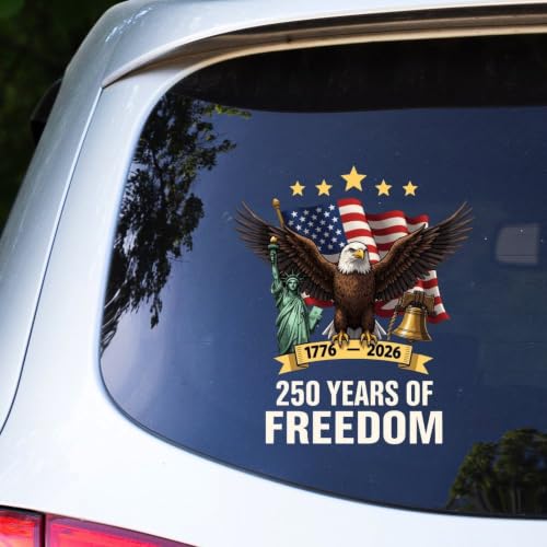 Image of 2pcs 250th Anniversary USA Stickers Car Decal 250 Years of Freedom | Window Decal Patriotic Die Cut Vinyl Decals Memorial Day 4th of July Outdoor Decor 10 inch