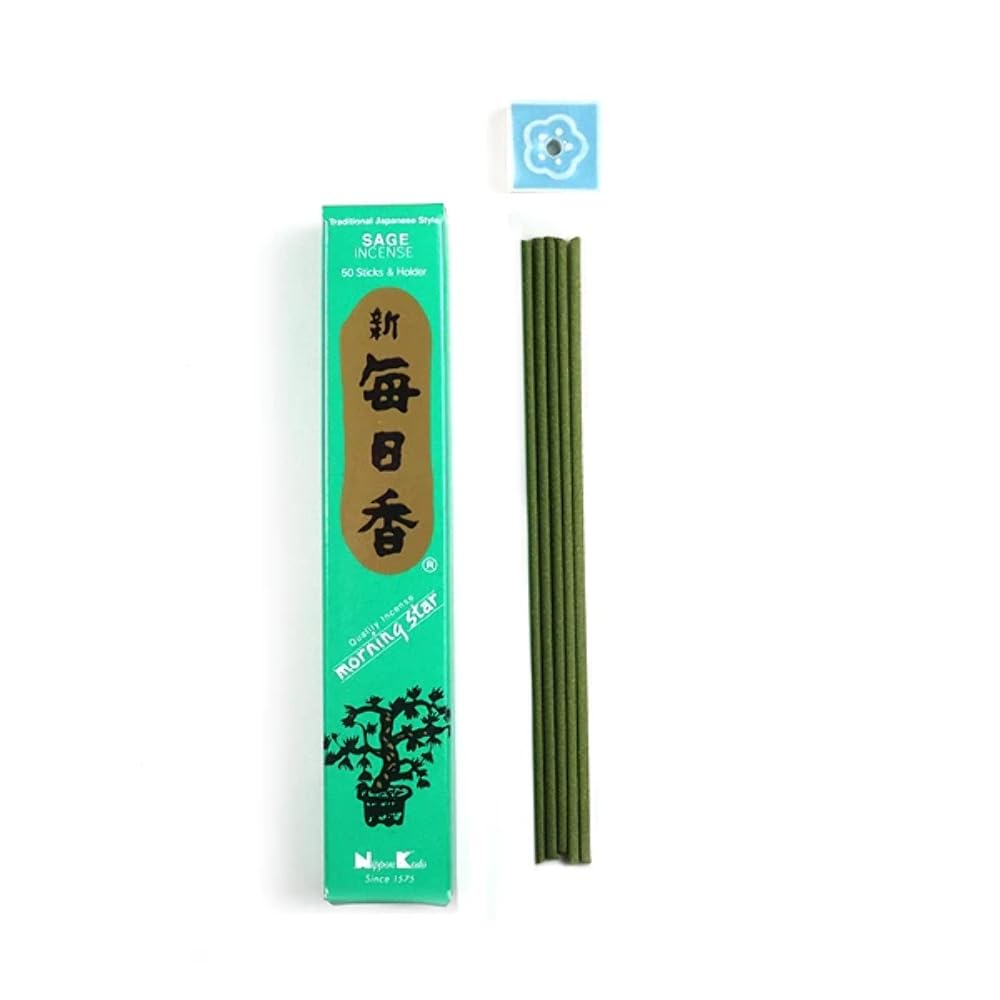 MORNING STARJapanese Incense Sticks SAGE 50 Sticks & holder