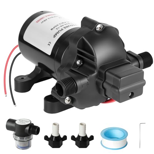 Image of 3 GPM RV Water Pump, 12V DC Diaphragm Pump with Automatic Pressure Switch 40-80PSI Adjustable, 3-Chamber, 1 /2'' MNPT Port, for RV Yacht Food Truck Camper Marine,1 Pump + 1 Strainer,